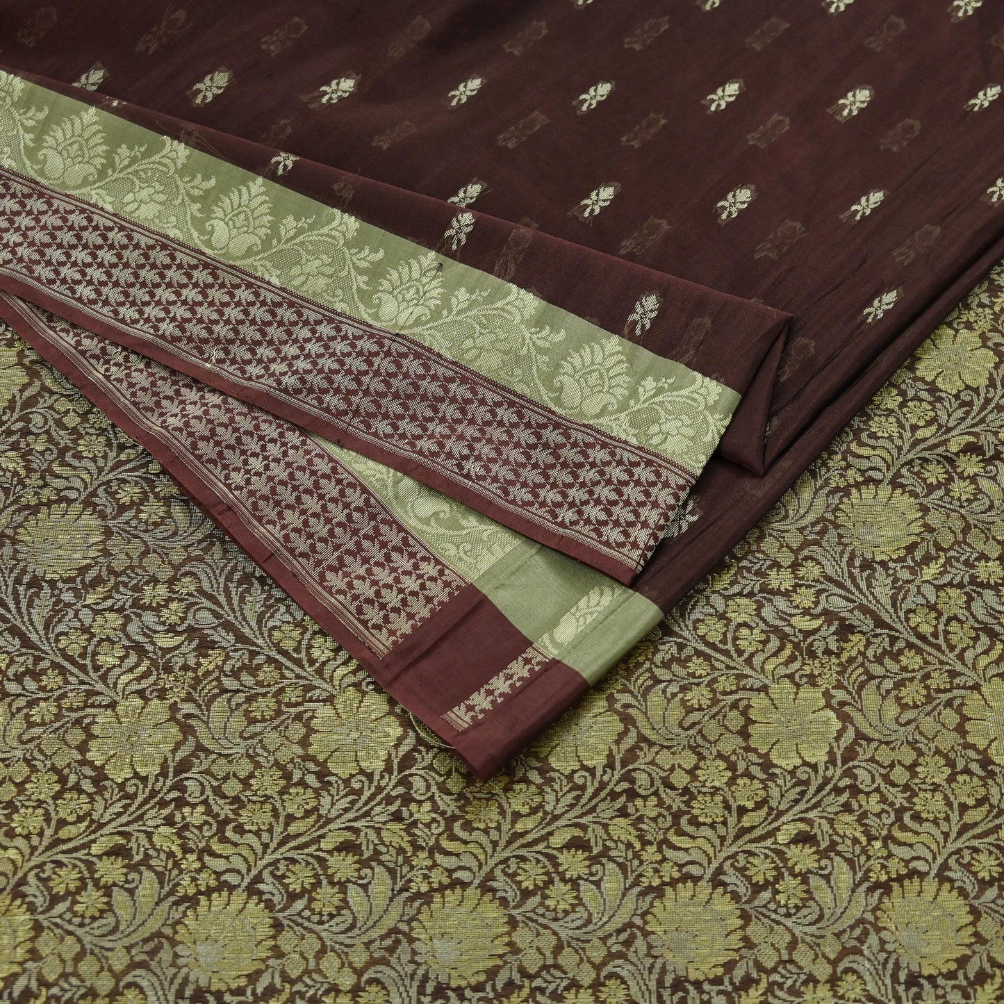 Indian Vintage Sari Brown 100% Pure Silk Hand Woven Sarees Craft Fabric 5Yd Ethnic Sewing Dress making Crafting Quilting Upcycle