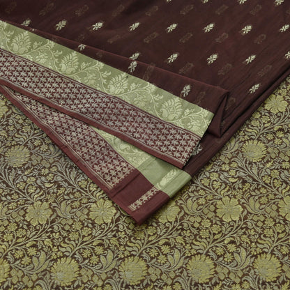 Indian Vintage Sari Brown 100% Pure Silk Hand Woven Sarees Craft Fabric 5Yd Ethnic Sewing Dress making Crafting Quilting Upcycle