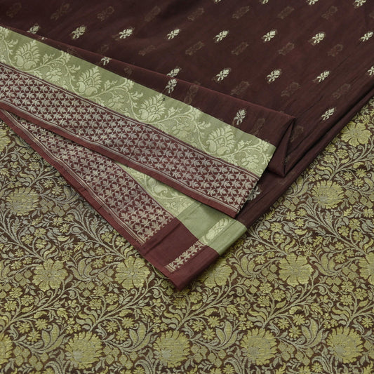 Indian Vintage Sari Brown 100% Pure Silk Hand Woven Sarees Craft Fabric 5Yd Ethnic Sewing Dress making Crafting Quilting Upcycle