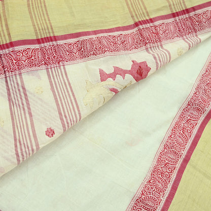 Indian Vintage Sari Ivory Pure Cotton Bengali Handloom Tant Sarees Craft Fabric 5Yd Sewing Soft Crafting Dress making Upcycle Quilting