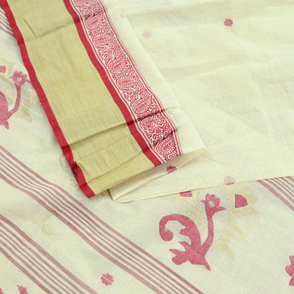 Indian Vintage Sari Ivory Pure Cotton Bengali Handloom Tant Sarees Craft Fabric 5Yd Sewing Soft Crafting Dress making Upcycle Quilting