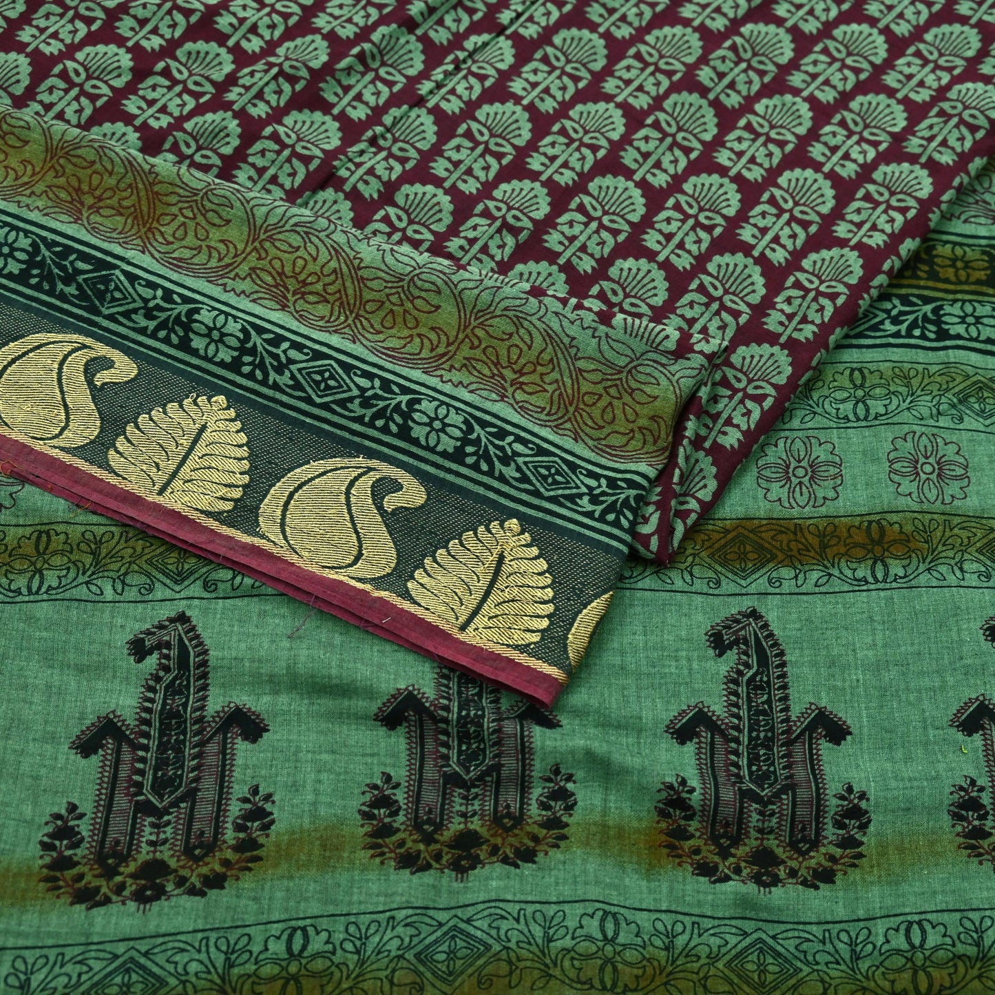 Vintage Sari Hand Block Printed 100% Pure Cotton Sarees Soft Craft Fabric 5Yd Lady Dear Floral Design Upcycle Quilting Crafting