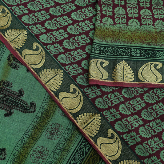 Vintage Sari Hand Block Printed 100% Pure Cotton Sarees Soft Craft Fabric 5Yd Lady Dear Floral Design Upcycle Quilting Crafting
