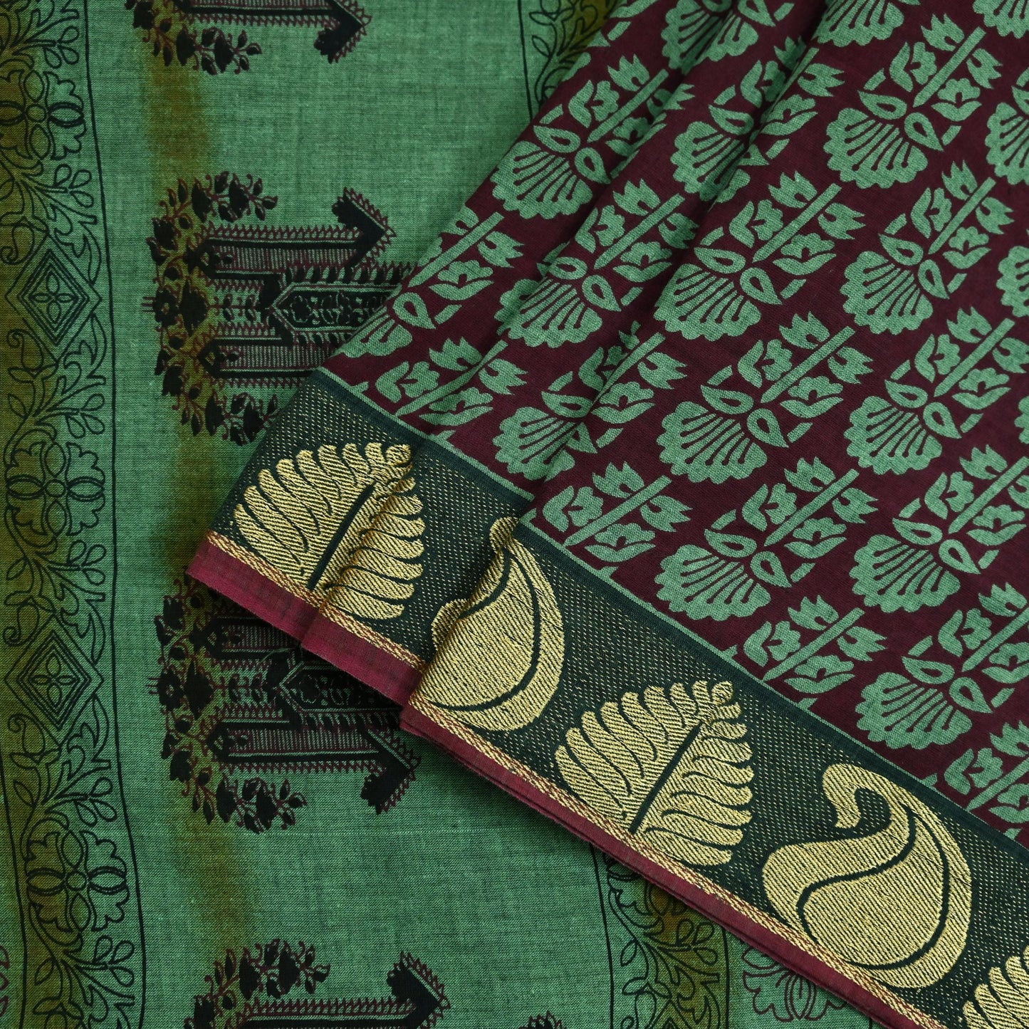 Vintage Sari Hand Block Printed 100% Pure Cotton Sarees Soft Craft Fabric 5Yd Lady Dear Floral Design Upcycle Quilting Crafting