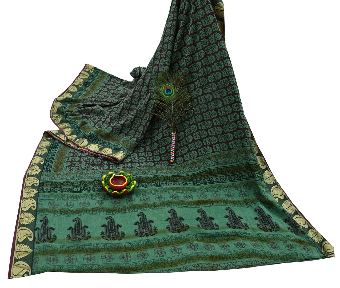 Vintage Sari Hand Block Printed 100% Pure Cotton Sarees Soft Craft Fabric 5Yd Lady Dear Floral Design Upcycle Quilting Crafting