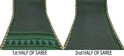 Vintage Sari Hand Block Printed 100% Pure Cotton Sarees Soft Craft Fabric 5Yd Lady Dear Floral Design Upcycle Quilting Crafting