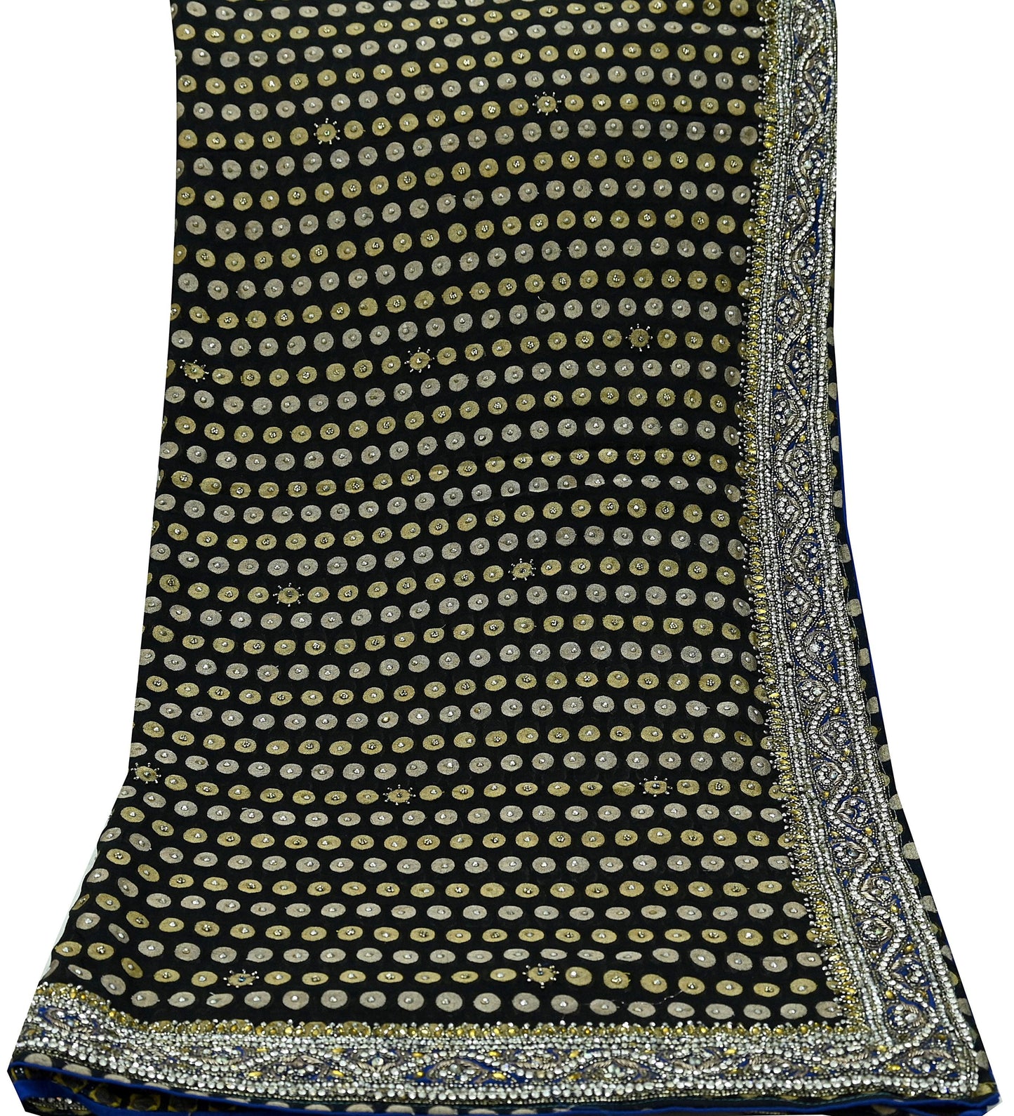 Indian Vintage Heavy Black Dupatta Pure Georgette Silk Long Stole Hand Embroidered Scarves Scarf Zari Zardozi Bridal/Wedding Veil
