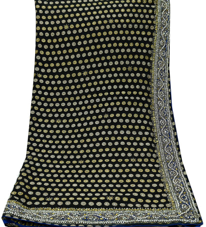 Indian Vintage Heavy Black Dupatta Pure Georgette Silk Long Stole Hand Embroidered Scarves Scarf Zari Zardozi Bridal/Wedding Veil