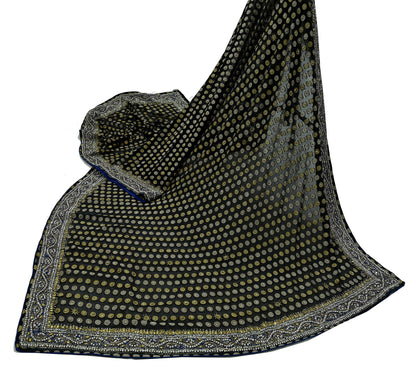 Indian Vintage Heavy Black Dupatta Pure Georgette Silk Long Stole Hand Embroidered Scarves Scarf Zari Zardozi Bridal/Wedding Veil