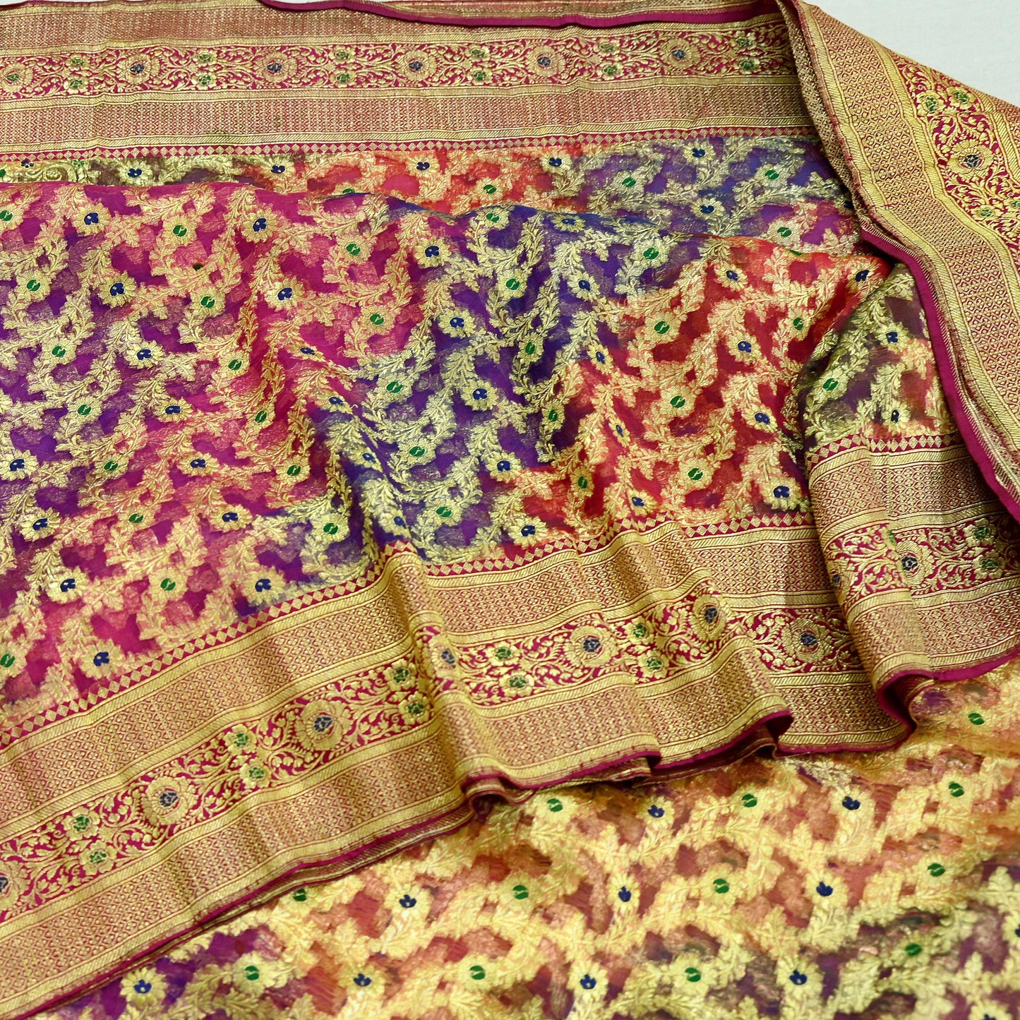 Indian Vintage Sari Heavy Multi Pure Organza Silk Woven Brocade Banarasi Sarees Zari 5Yd Ethnic Fabric Dress Making Wedding Sarees