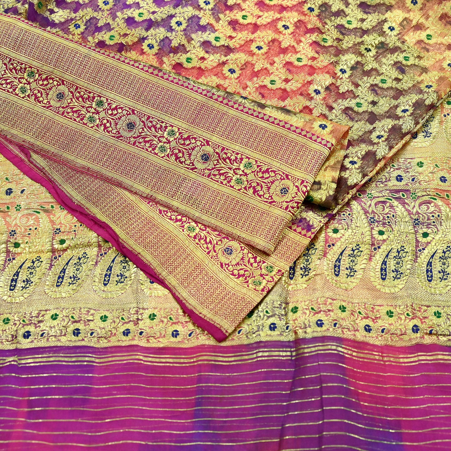 Indian Vintage Sari Heavy Multi Pure Organza Silk Woven Brocade Banarasi Sarees Zari 5Yd Ethnic Fabric Dress Making Wedding Sarees