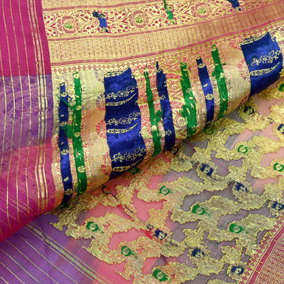 Indian Vintage Sari Heavy Multi Pure Organza Silk Woven Brocade Banarasi Sarees Zari 5Yd Ethnic Fabric Dress Making Wedding Sarees