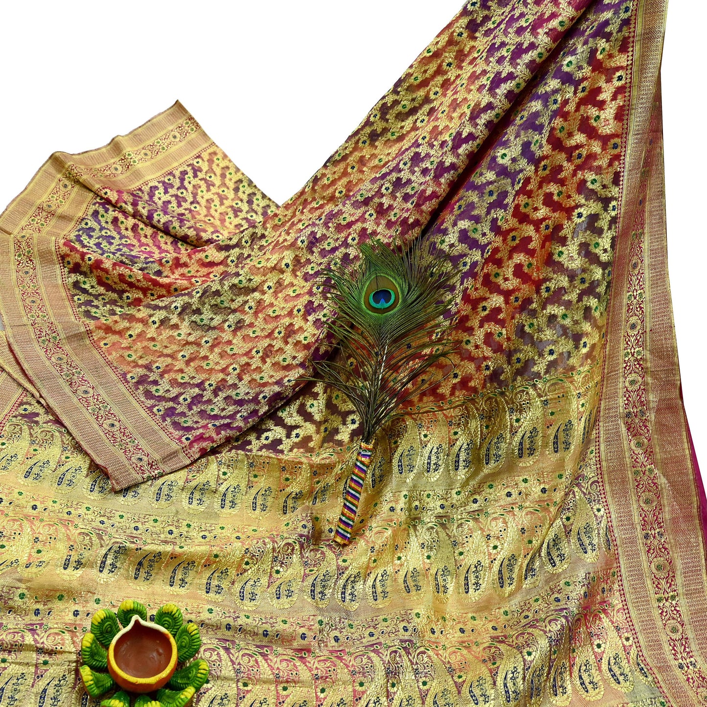 Indian Vintage Sari Heavy Multi Pure Organza Silk Woven Brocade Banarasi Sarees Zari 5Yd Ethnic Fabric Dress Making Wedding Sarees