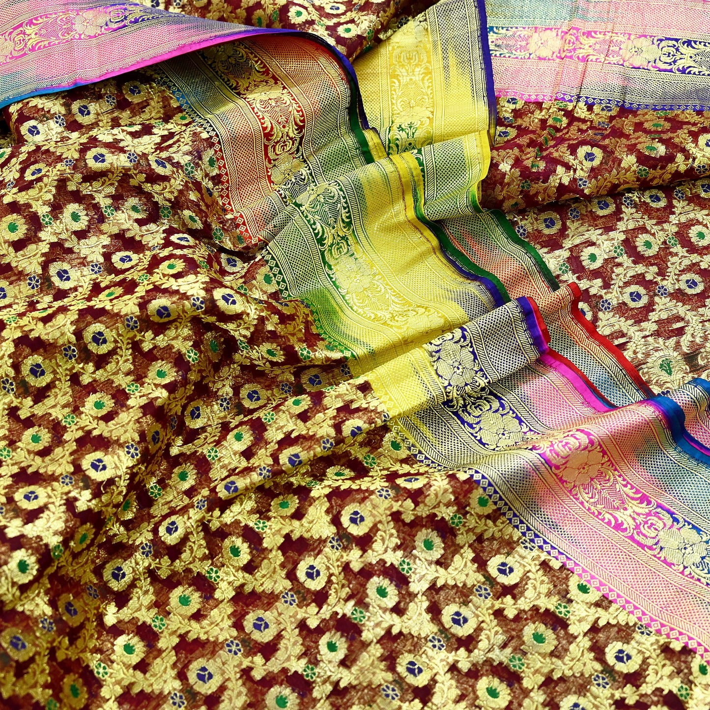 Indian Vintage Sari Heavy Maroon Pure Organza Silk Woven Brocade Banarasi Sarees Zari 5Yd Ethnic Fabric Dress Making Wedding Sarees