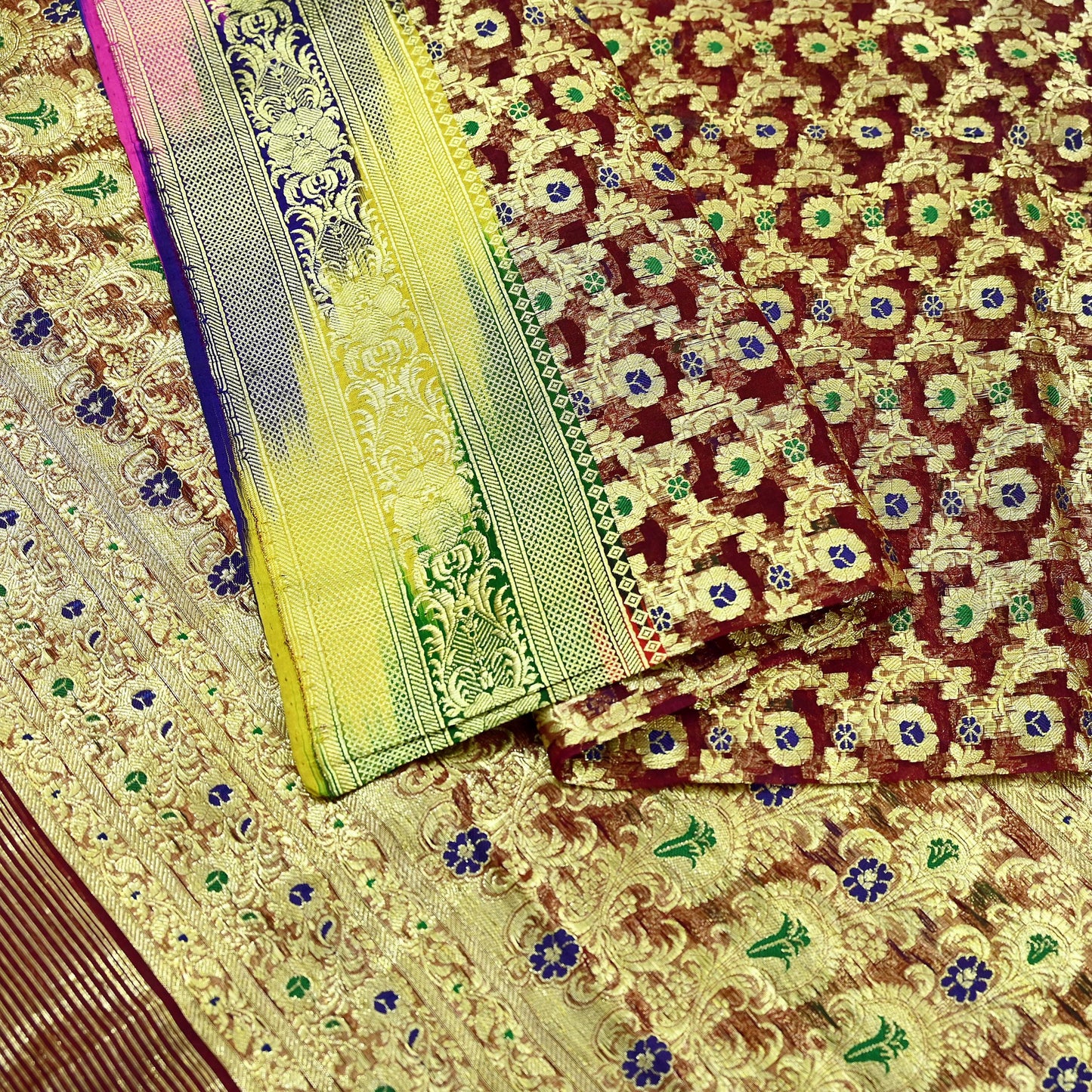 Indian Vintage Sari Heavy Maroon Pure Organza Silk Woven Brocade Banarasi Sarees Zari 5Yd Ethnic Fabric Dress Making Wedding Sarees