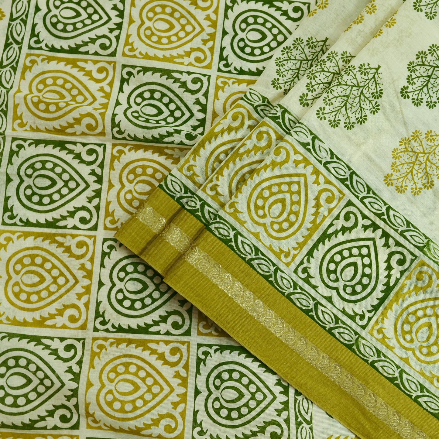 Indian Vintage Sari Ivory Printed Blend Cotton Saree Craft Fabric 5Yd Sewing Sarong Wrap Boho Floral Dress making Crafting