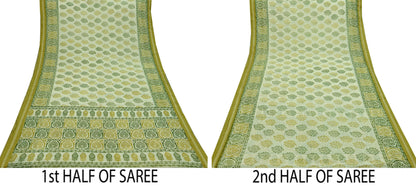Indian Vintage Sari Ivory Printed Blend Cotton Saree Craft Fabric 5Yd Sewing Sarong Wrap Boho Floral Dress making Crafting