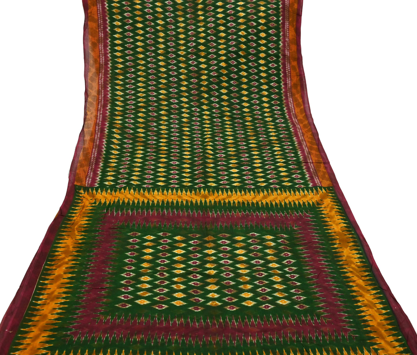 Indian Vintage Sari Green Printed Pure Cotton Saree Craft Fabric 5Yd Sewing Sarong Wrap Boho Floral Dress making Crafting Quilting