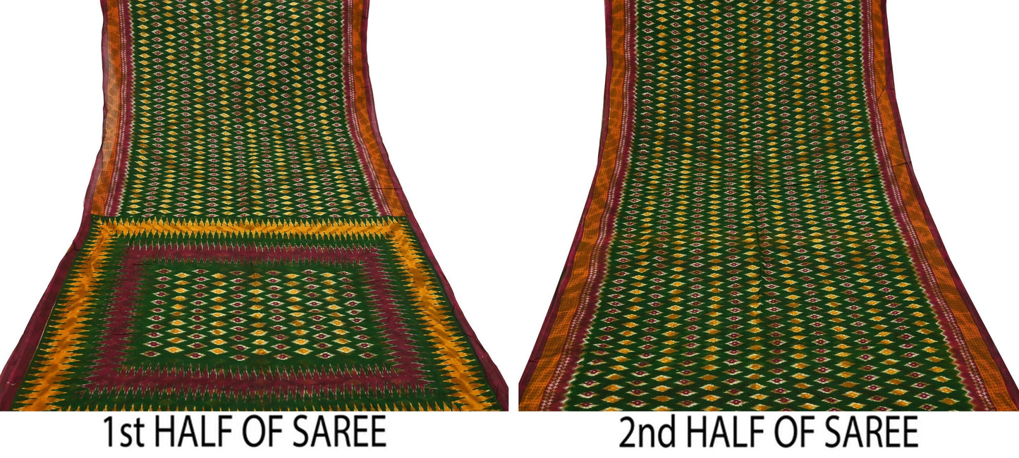 Indian Vintage Sari Green Printed Pure Cotton Saree Craft Fabric 5Yd Sewing Sarong Wrap Boho Floral Dress making Crafting Quilting