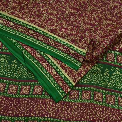 Indian Vintage Green & Maroon Saree Printed Pure Cotton Sari Craft Fabric Soft 5Yd Sewing Sarong Wrap Boho Floral Dress making Crafting