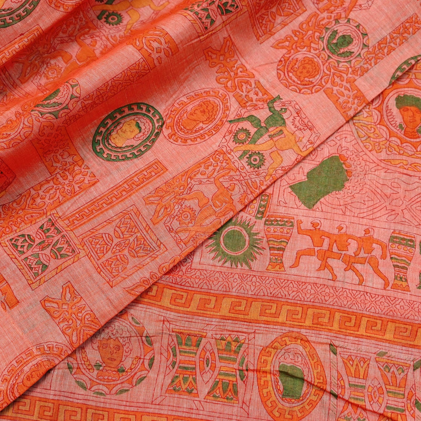 Indian Vintage Sari Orange 100% Pure Silk Printed Saree Craft Fabric 5yd Sewing Dress Making Soft Wrap Floral Quilting Crafting Upcycle