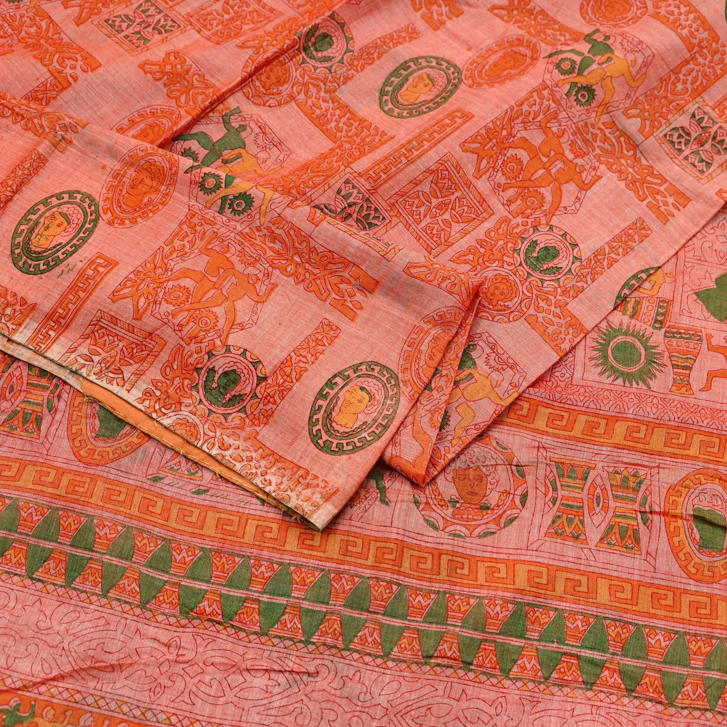 Indian Vintage Sari Orange 100% Pure Silk Printed Saree Craft Fabric 5yd Sewing Dress Making Soft Wrap Floral Quilting Crafting Upcycle