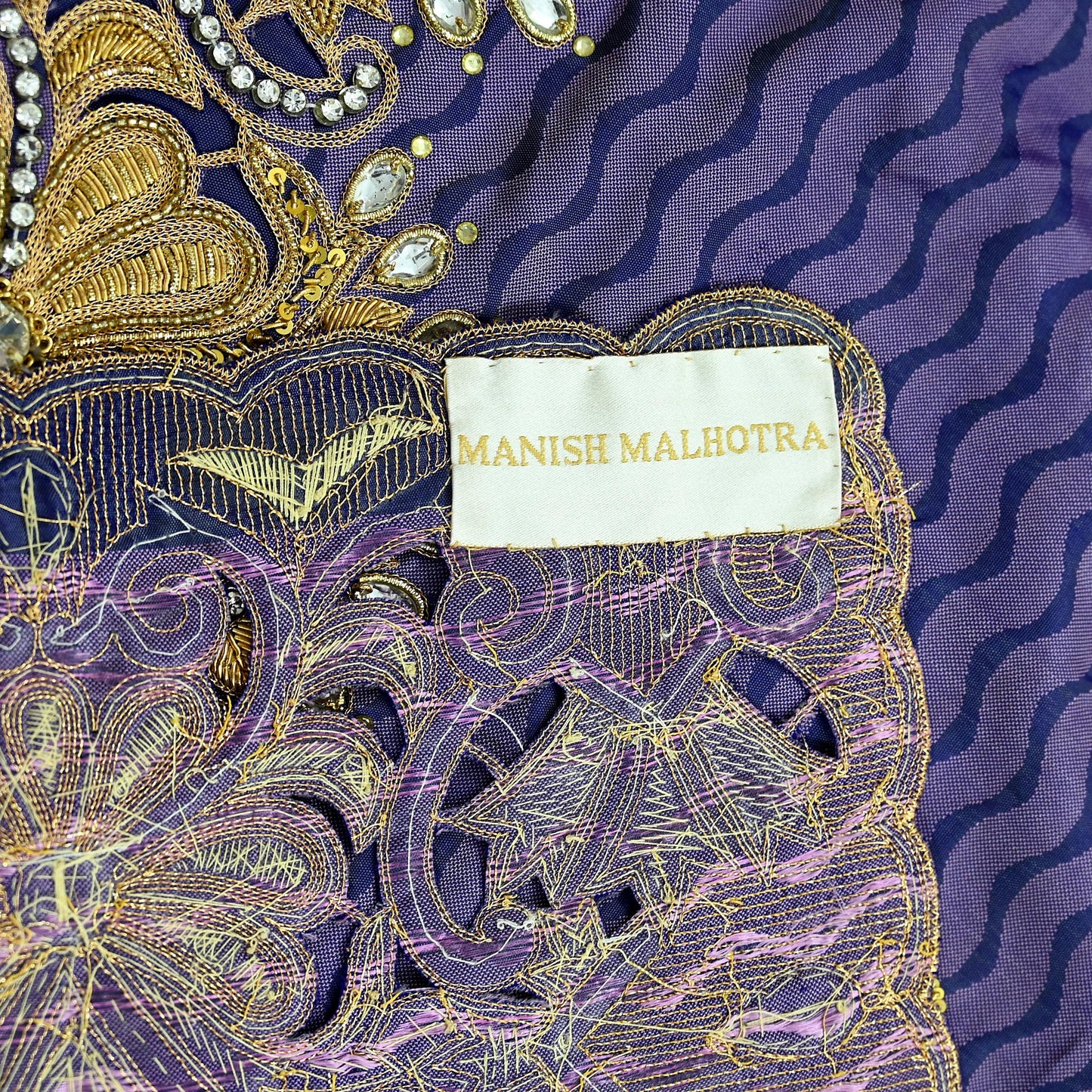 Indian Pre-Owned Sari Purple & Blue Pure silk Hand Embroidered Designer Manish Malhotra Sarees Ethnic Zardozi/Dabka Zari Wedding Saree