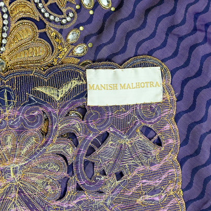 Indian Pre-Owned Sari Purple & Blue Pure silk Hand Embroidered Designer Manish Malhotra Sarees Ethnic Zardozi/Dabka Zari Wedding Saree
