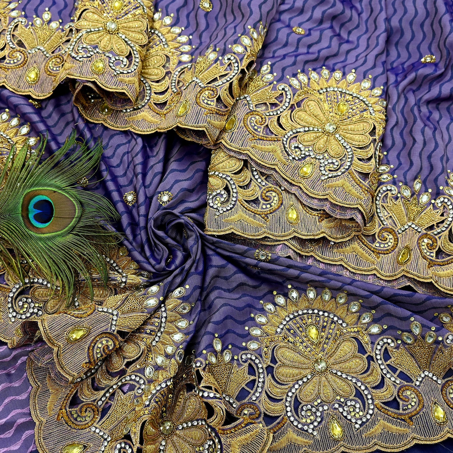 Indian Pre-Owned Sari Purple & Blue Pure silk Hand Embroidered Designer Manish Malhotra Sarees Ethnic Zardozi/Dabka Zari Wedding Saree