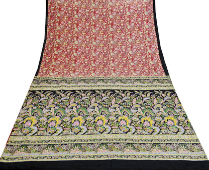 Indian Vintage Sari Black & Red Pure Silk Printed Sarees 5yd Sewing Craft Fabric Dress Making Soft Quilting Crafting Upcycle Used Floral