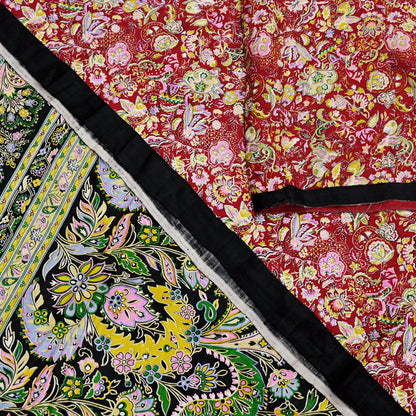 Indian Vintage Sari Black & Red Pure Silk Printed Sarees 5yd Sewing Craft Fabric Dress Making Soft Quilting Crafting Upcycle Used Floral