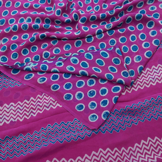 Indian Vintage Purple Saree 100% Pure Georgette Silk Printed Sari Sewing 5yd Craft Soft Dress Designing for Crafting Zigzag Upcycle