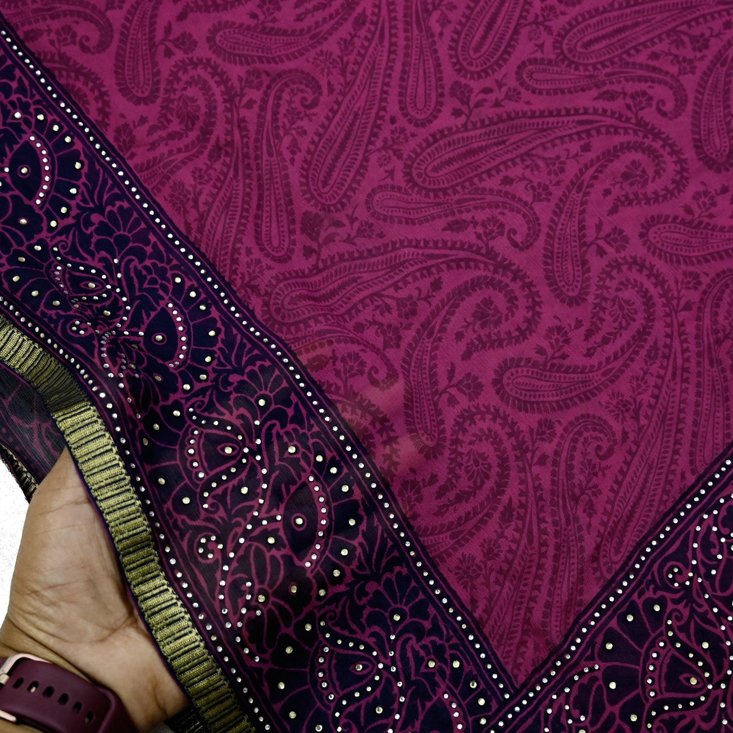 Indian Vintage Sari Blue & Pink Pure Chiffon Silk Printed Sarees Craft Fabric Sewing 5Yd Soft Light Sari Dress Making Zari Border Quilting