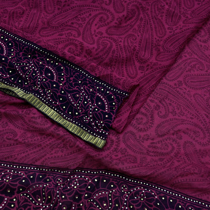 Indian Vintage Sari Blue & Pink Pure Chiffon Silk Printed Sarees Craft Fabric Sewing 5Yd Soft Light Sari Dress Making Zari Border Quilting