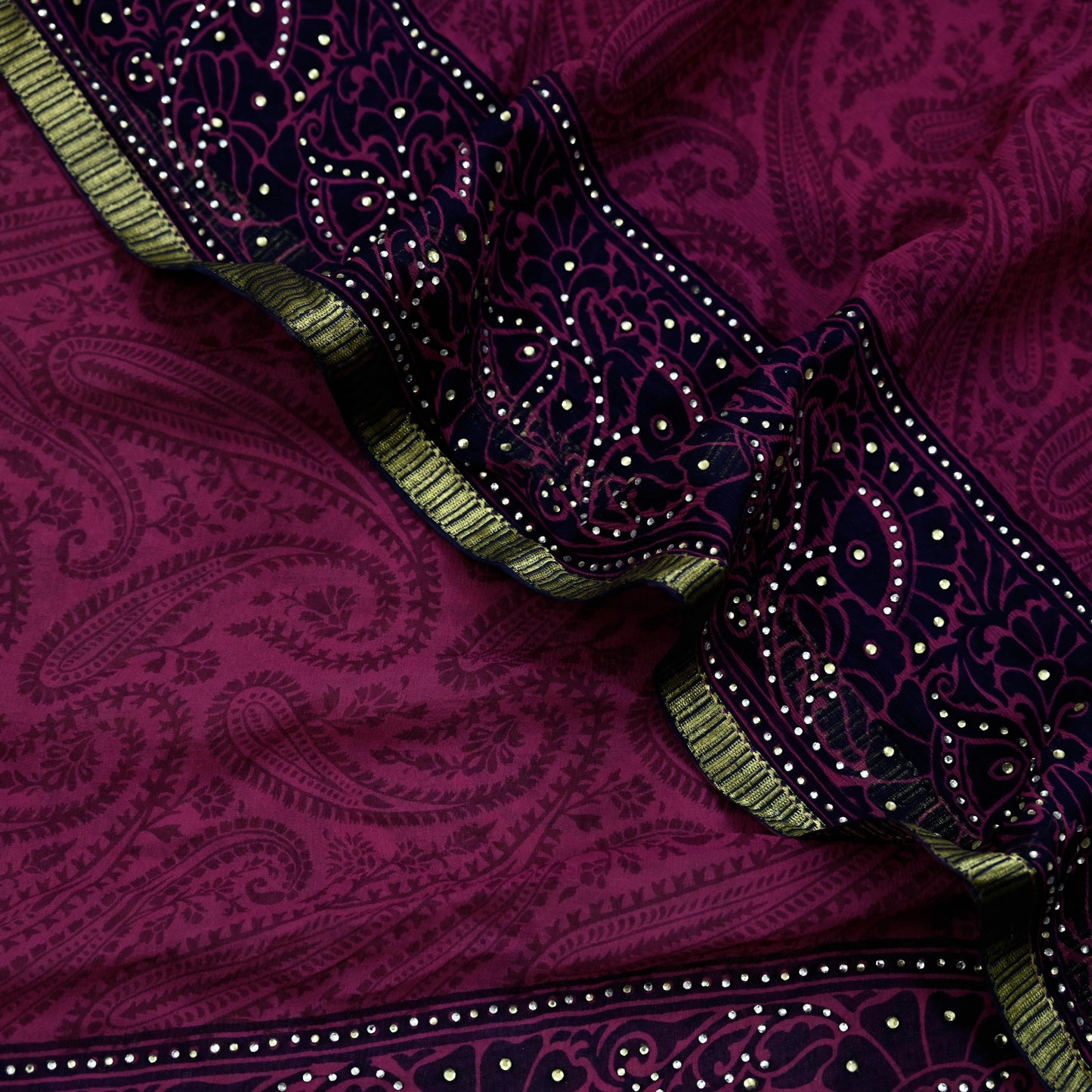 Indian Vintage Sari Blue & Pink Pure Chiffon Silk Printed Sarees Craft Fabric Sewing 5Yd Soft Light Sari Dress Making Zari Border Quilting