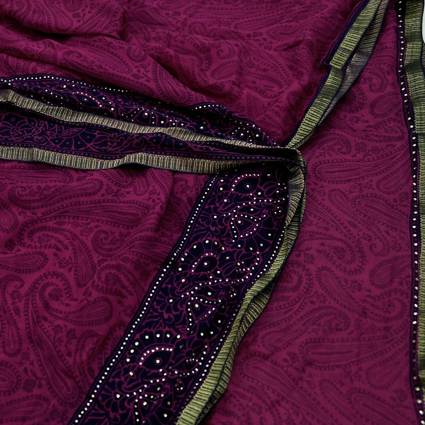 Indian Vintage Sari Blue & Pink Pure Chiffon Silk Printed Sarees Craft Fabric Sewing 5Yd Soft Light Sari Dress Making Zari Border Quilting