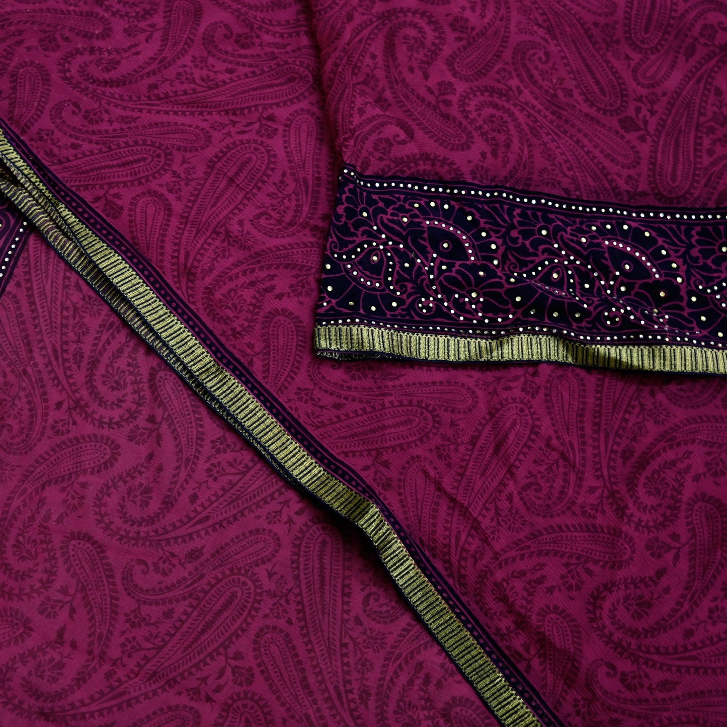 Indian Vintage Sari Blue & Pink Pure Chiffon Silk Printed Sarees Craft Fabric Sewing 5Yd Soft Light Sari Dress Making Zari Border Quilting