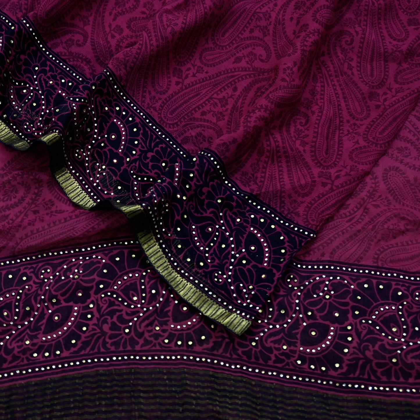 Indian Vintage Sari Blue & Pink Pure Chiffon Silk Printed Sarees Craft Fabric Sewing 5Yd Soft Light Sari Dress Making Zari Border Quilting