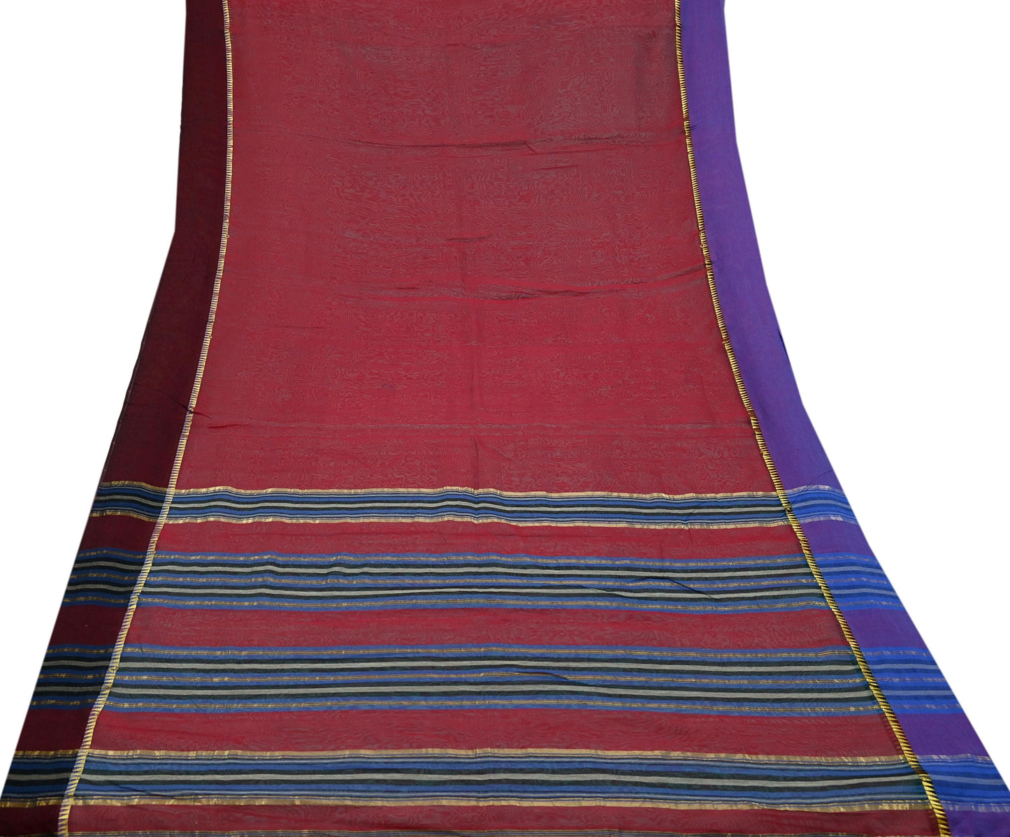 Indian Vintage Sari Maroon Chanderi Cotton Hand Woven Sarees 6Yd Craft Fabric Soft Sewing Sarong Dress Making Quilting Crafting Zari Border