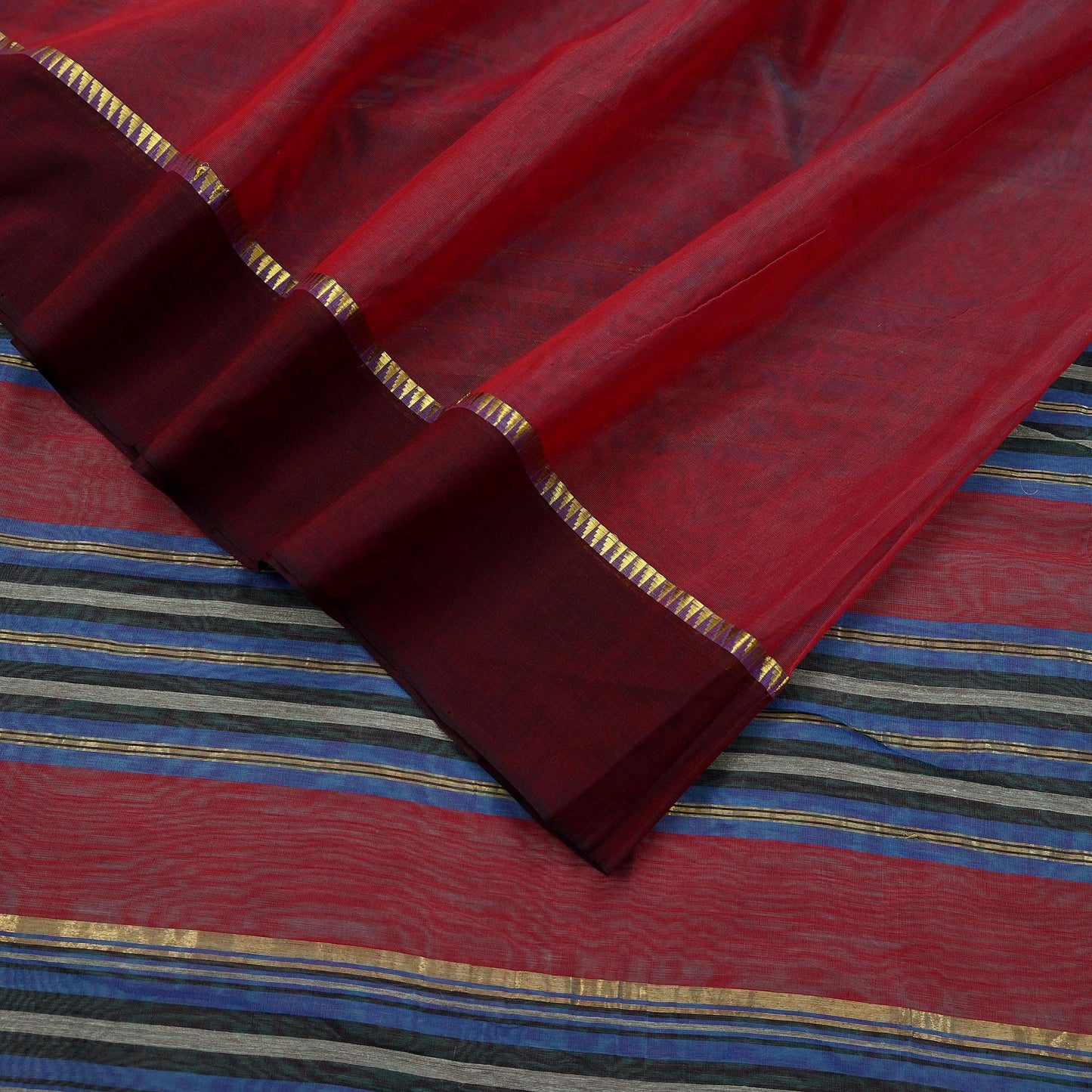 Indian Vintage Sari Maroon Chanderi Cotton Hand Woven Sarees 6Yd Craft Fabric Soft Sewing Sarong Dress Making Quilting Crafting Zari Border