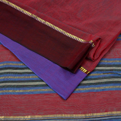 Indian Vintage Sari Maroon Chanderi Cotton Hand Woven Sarees 6Yd Craft Fabric Soft Sewing Sarong Dress Making Quilting Crafting Zari Border
