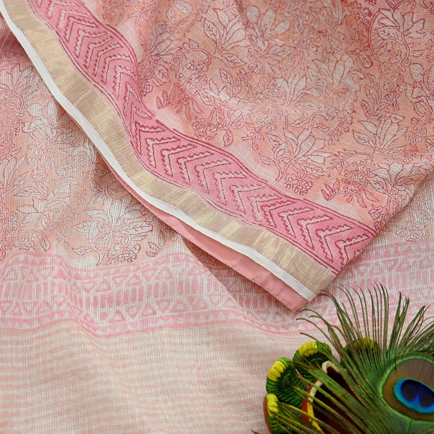 Indian Vintage Sari Pure Chanderi Cotton Hand Block Printed Sarees 6Yd Craft Fabric Soft Sewing Sarong Dress Making Quilting Crafting Zari