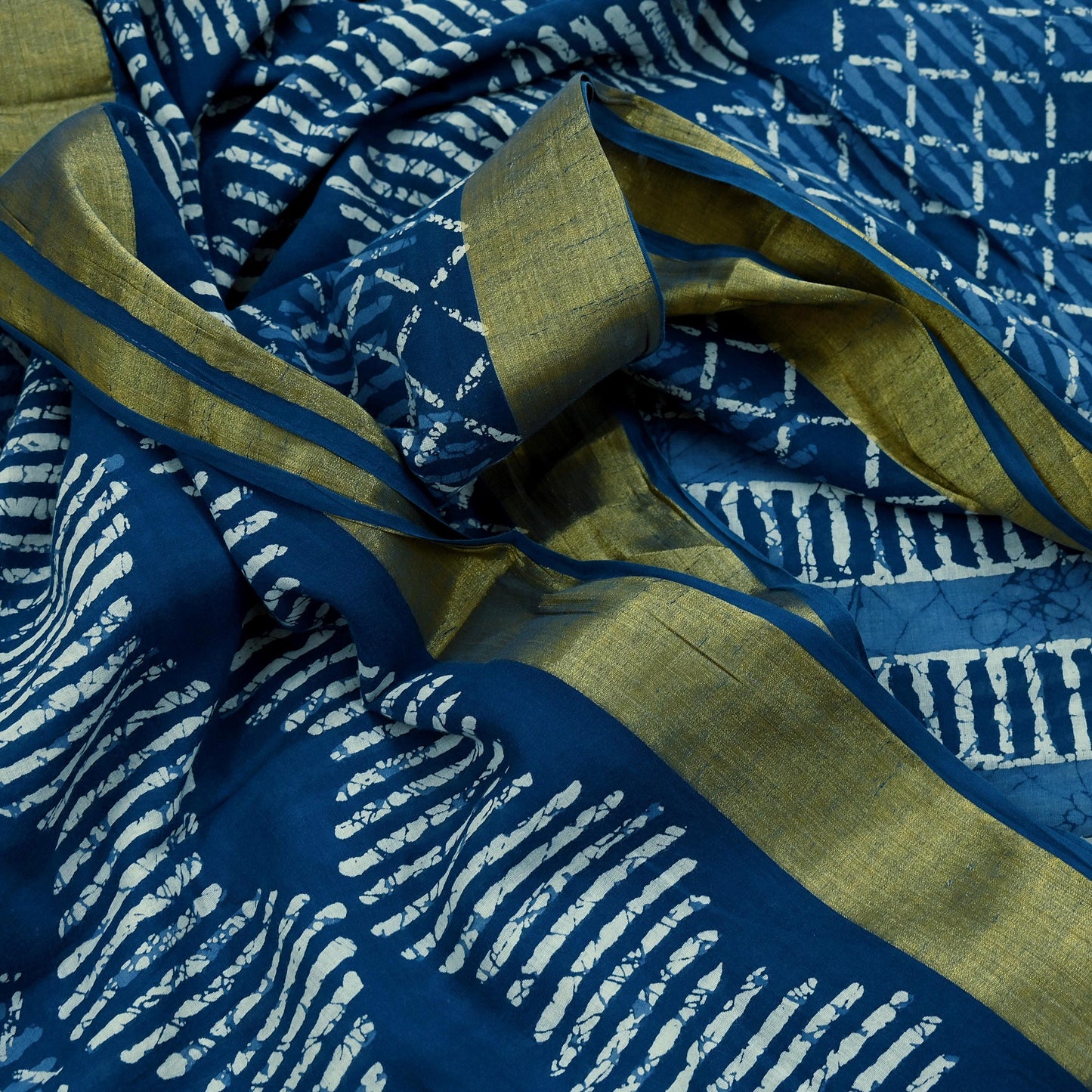 Indian Vintage Sari Blue Pure Chanderi Cotton Hand Block Printed Sarees 5Yd Craft Fabric Soft Sewing Sarong Dress Making Quilting Crafting