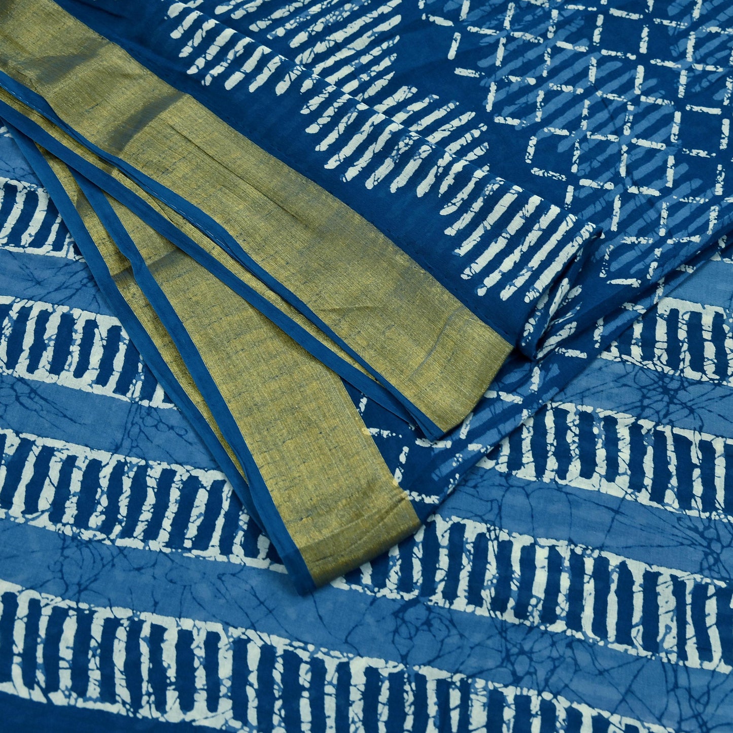 Indian Vintage Sari Blue Pure Chanderi Cotton Hand Block Printed Sarees 5Yd Craft Fabric Soft Sewing Sarong Dress Making Quilting Crafting