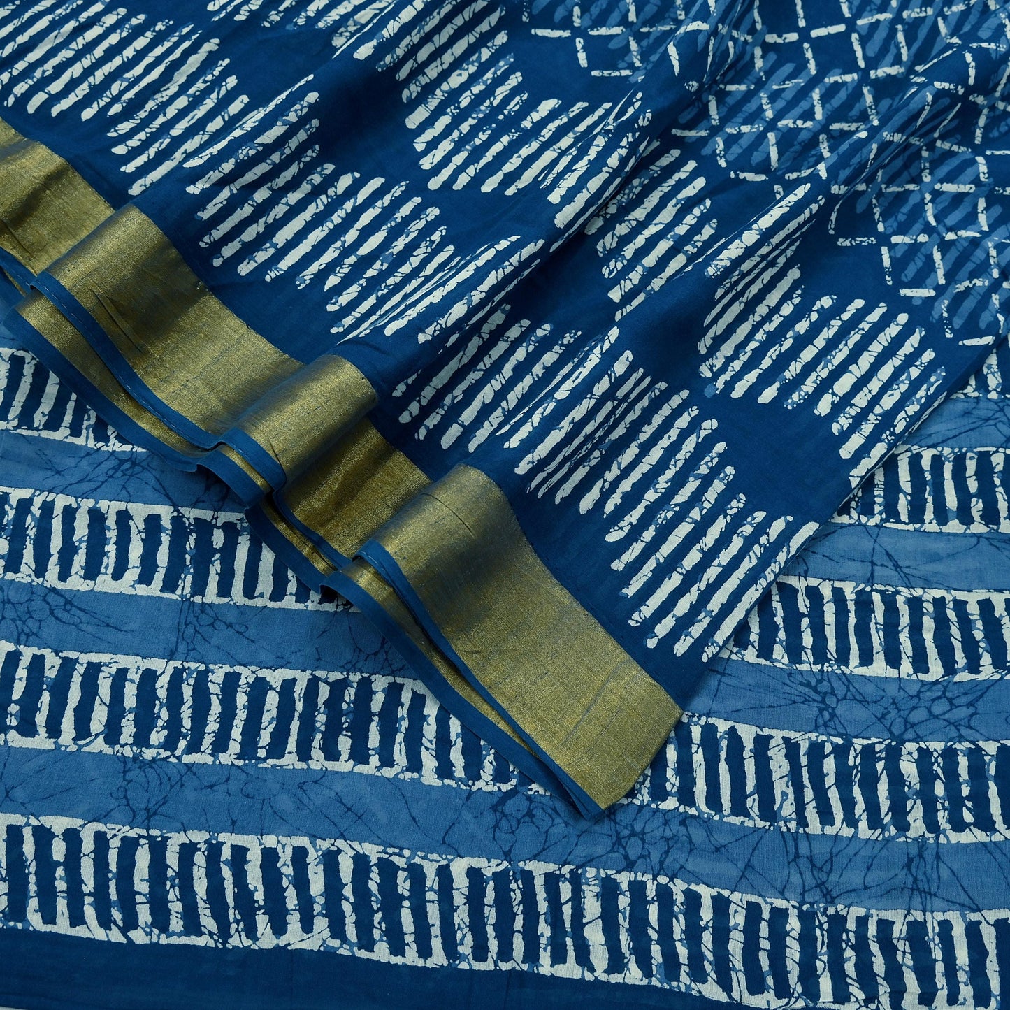 Indian Vintage Sari Blue Pure Chanderi Cotton Hand Block Printed Sarees 5Yd Craft Fabric Soft Sewing Sarong Dress Making Quilting Crafting