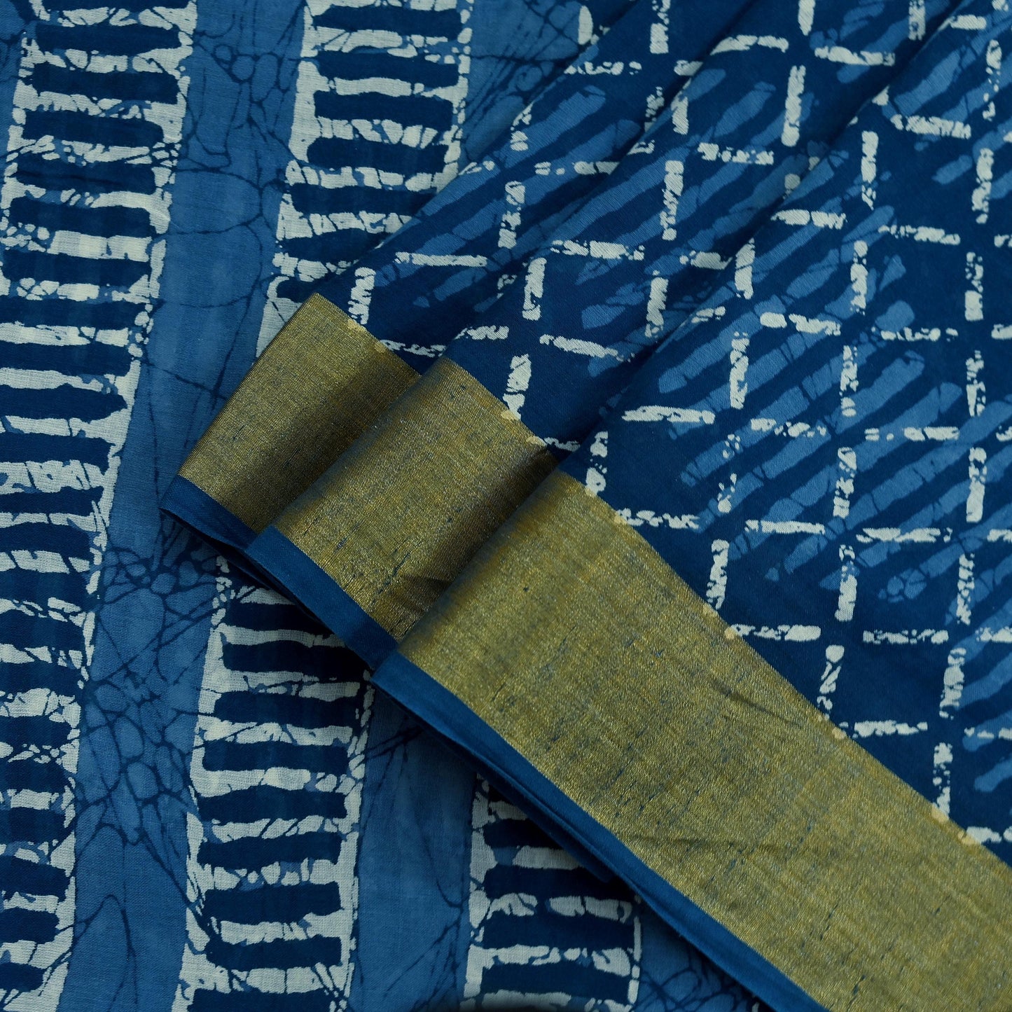 Indian Vintage Sari Blue Pure Chanderi Cotton Hand Block Printed Sarees 5Yd Craft Fabric Soft Sewing Sarong Dress Making Quilting Crafting
