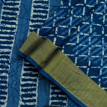 Indian Vintage Sari Blue Pure Chanderi Cotton Hand Block Printed Sarees 5Yd Craft Fabric Soft Sewing Sarong Dress Making Quilting Crafting