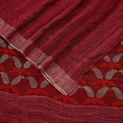 Indian Vintage Sari Maroon 100% Pure Khadi Silk Handloom Sarees Craft Fabric 5Yd Ethnic Sewing Dress making Crafting Quilting Upcycle
