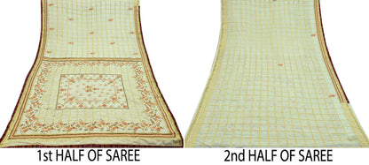 Indian Pre-owned Sari Cream Pure Silk Hand Embroidered Anamika Khanna Designer Sarees Ethnic 6Yd Zardozi/Dabka Zari Wedding Sarees