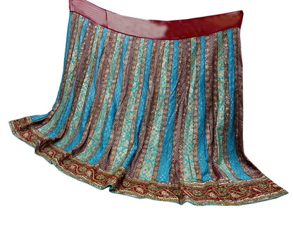 Indian Pre-Owned Sari Blue Pure Georgette Silk Hand Embroidered Designer Anamika Khanna Lehenga Sarees Ethnic Zardozi/Dabka Wedding Sarees